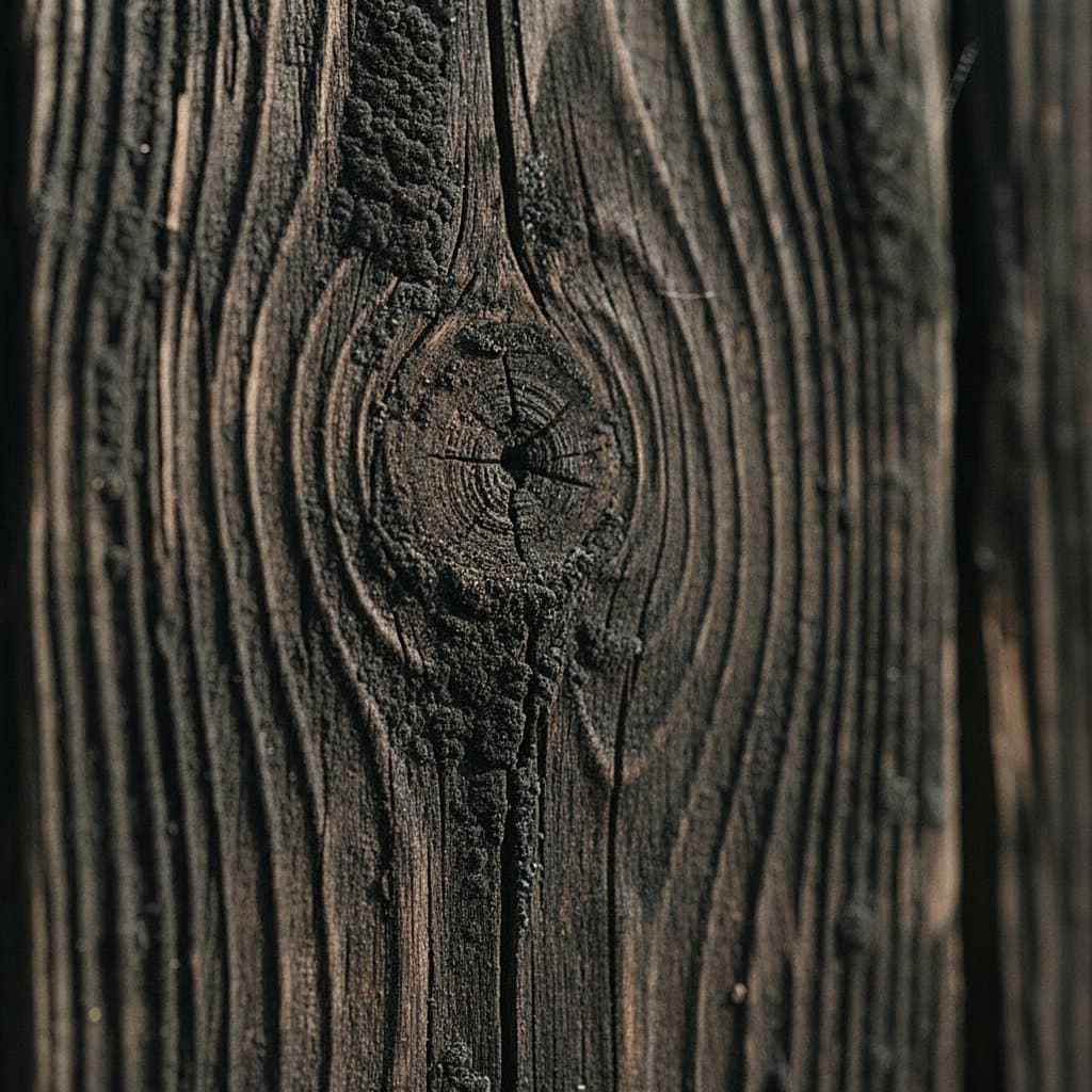 Close-up of mold on attic roof sheathing