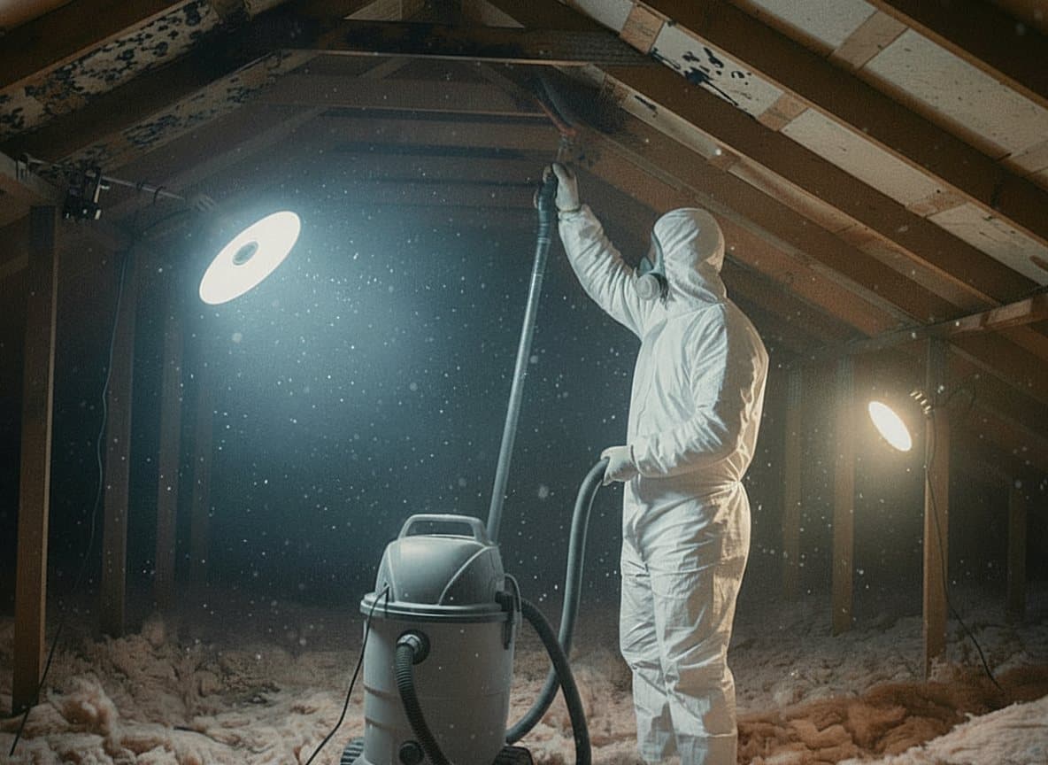 Technician removing mold from attic rafters