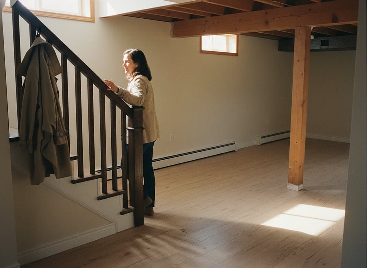 Relieved homeowner in a cleaned dry basement