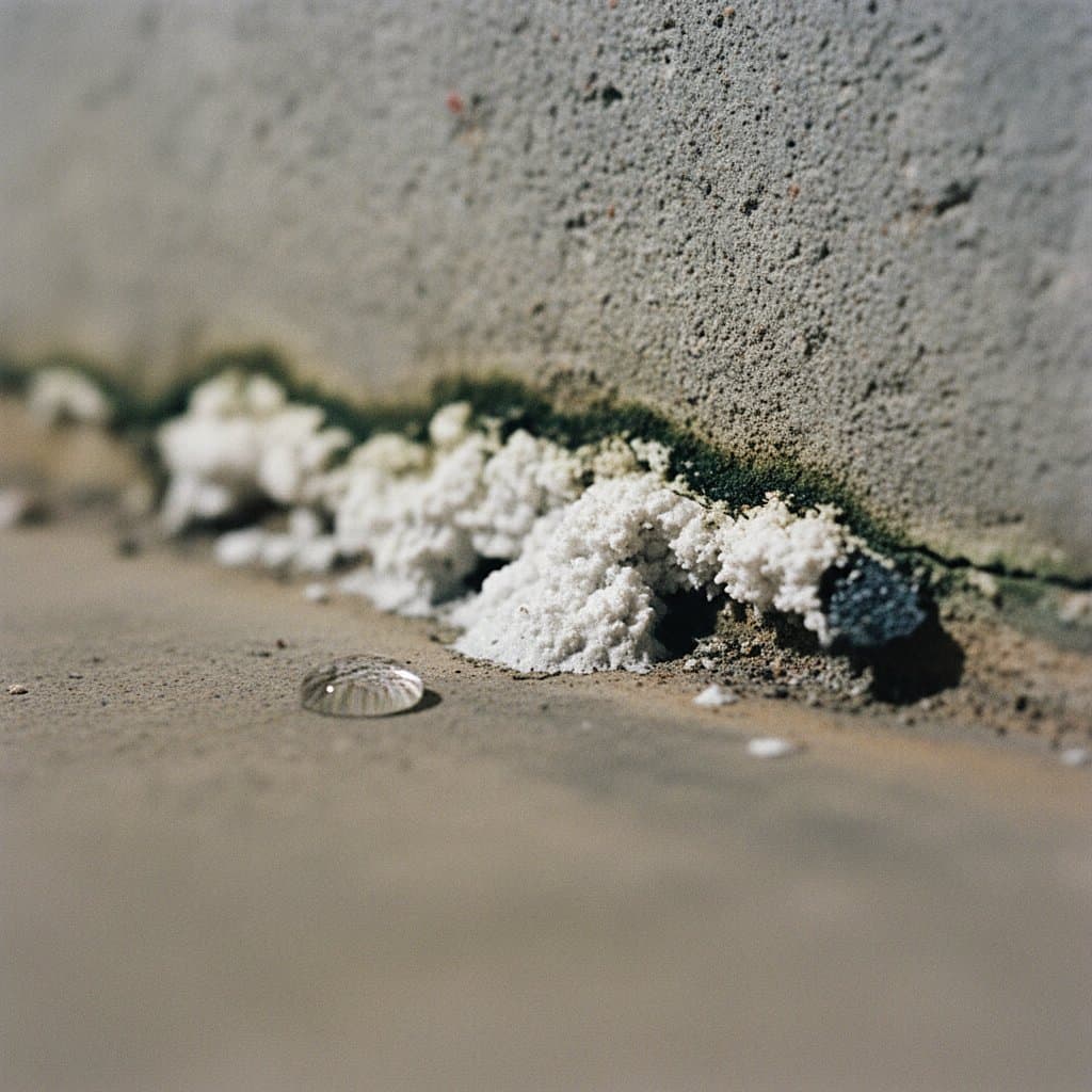 Water seepage stain on a basement wall