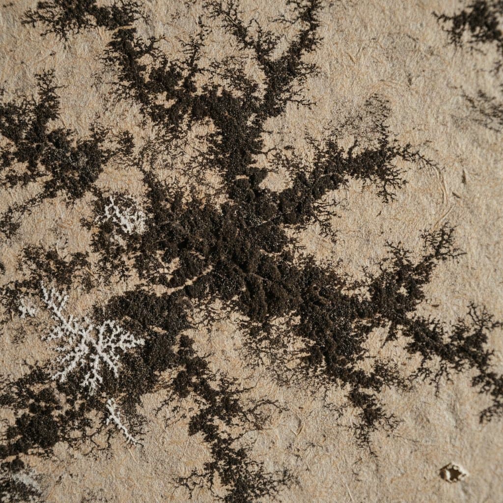Close-up of black mold growth on drywall