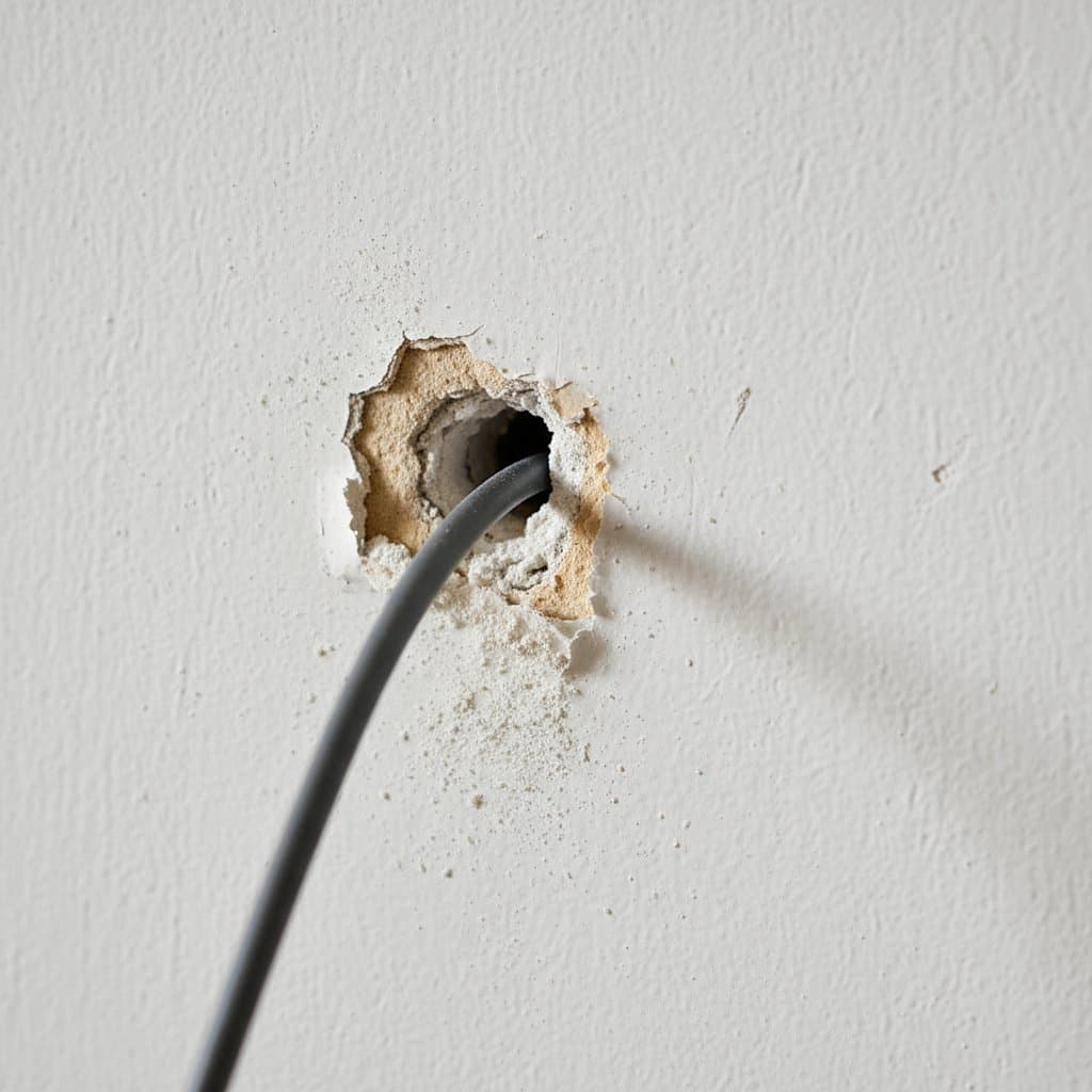 Borescope probe inspecting inside a wall cavity