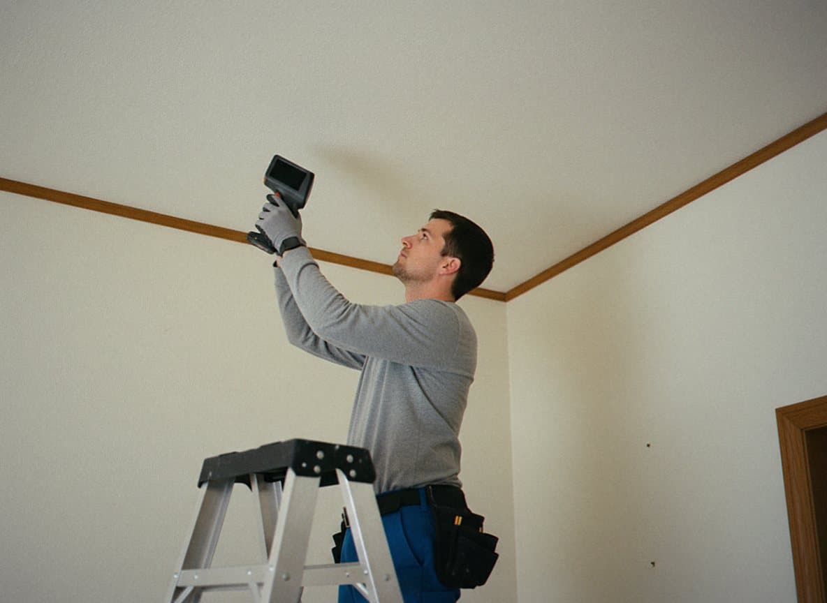 Inspector using a thermal camera to find moisture