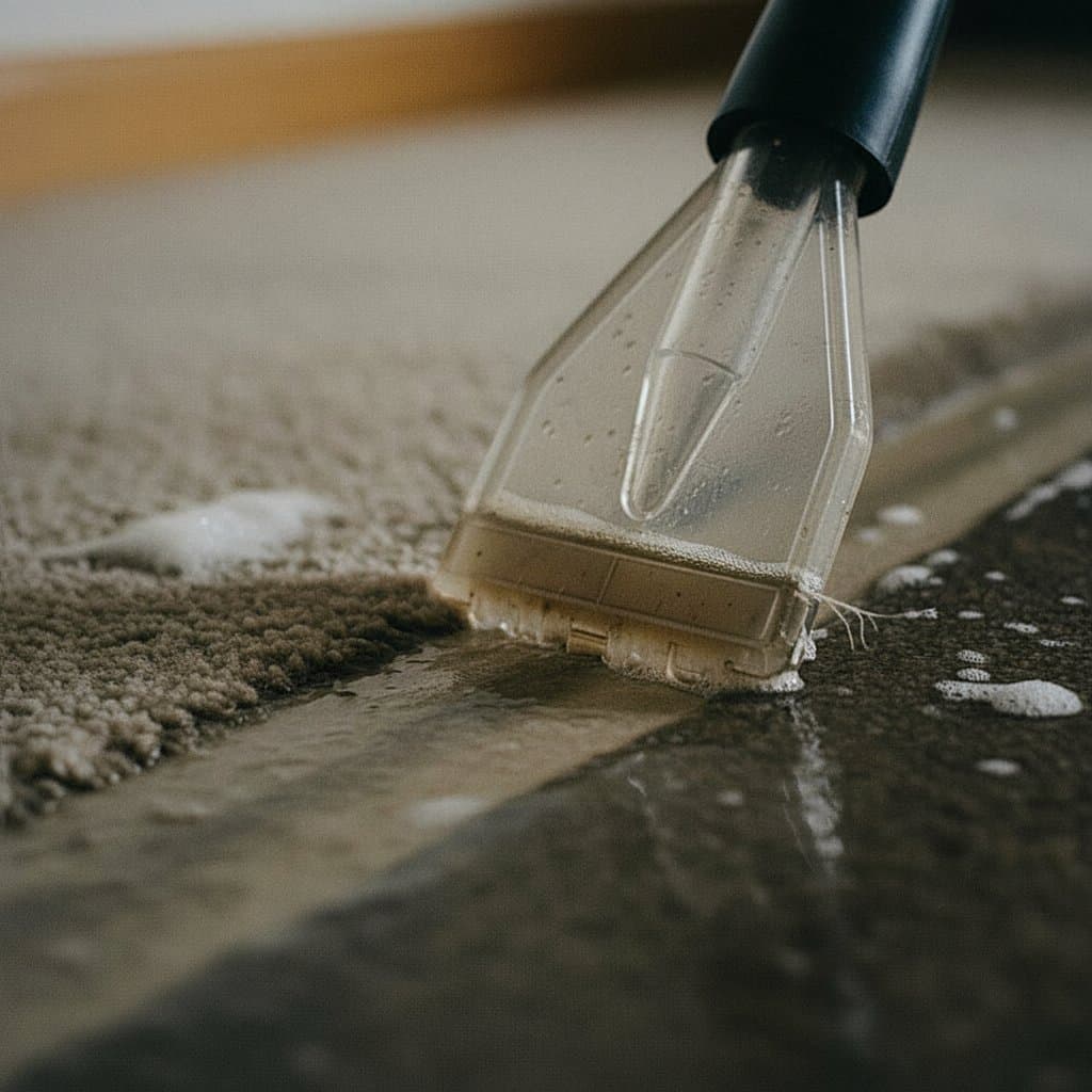 Technician extracting standing water from soaked flooring